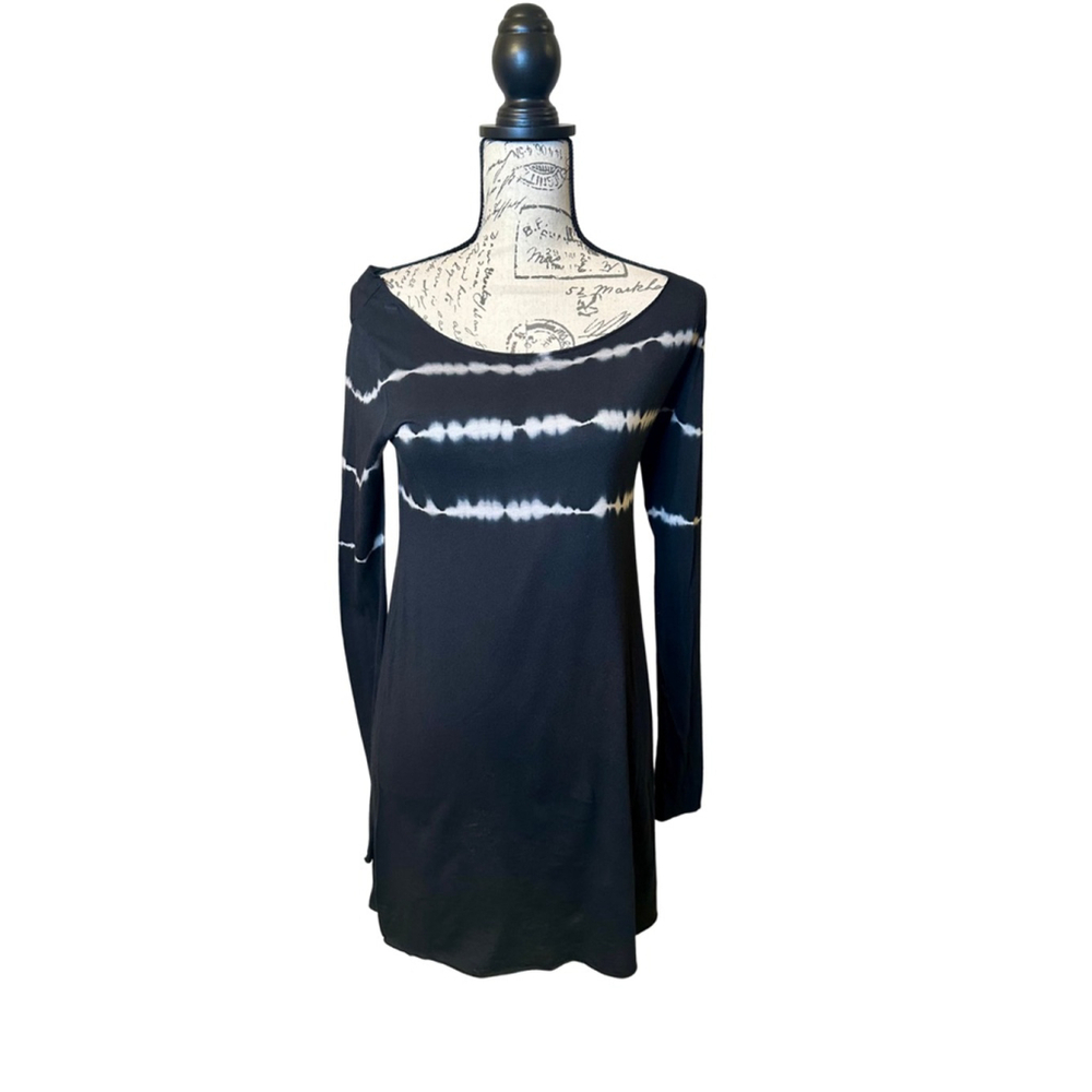 Project Social T Black Tie Dye Long Sleeve Shirt with raw hem edges NWT
